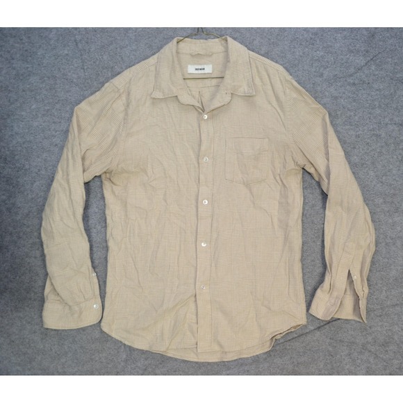 Buck Mason Flannel Shirt Mens L Beige Glen Plaid Check Button Long Sleeve Casual